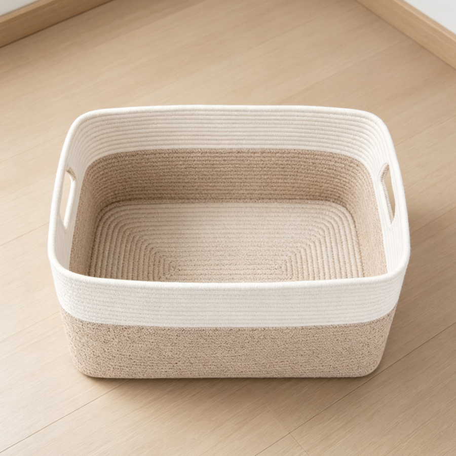 Brown & White 75L Soft Cotton Rope Toy Basket