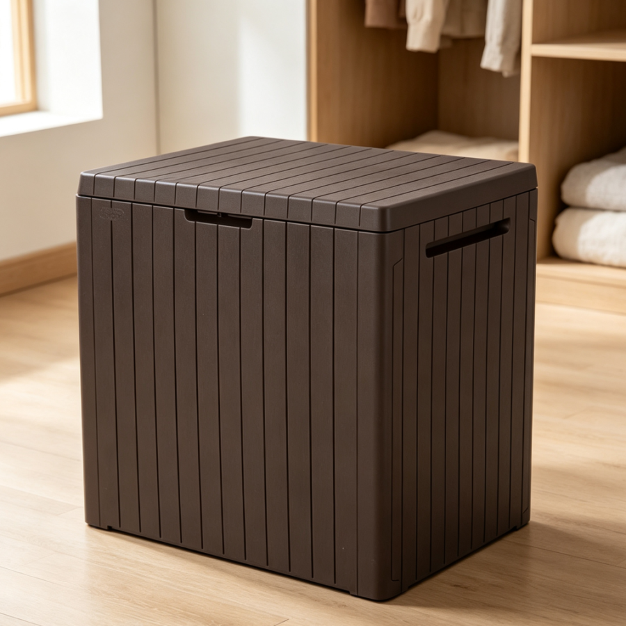 Brown 30-Gallon Resin Outdoor Storage Box Side Table
