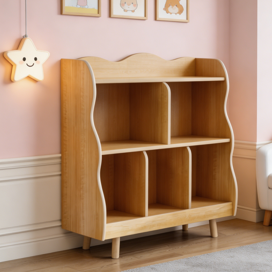 3-Tier Wooden Kids Bookshelf and Toy Organizer Natural
