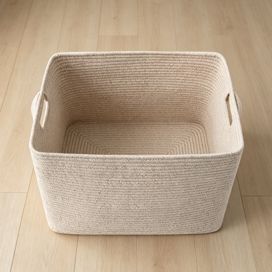 Oatmeal 65L Large Woven Blanket Storage Basket