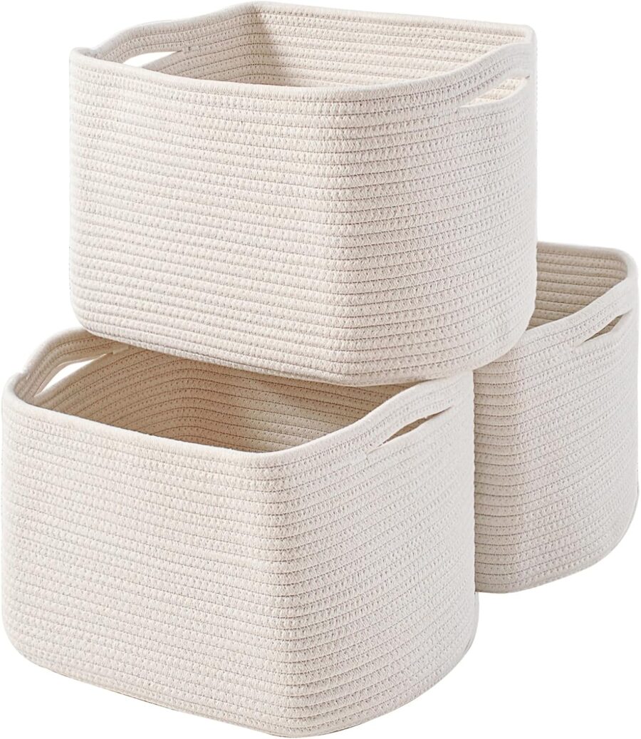 3-Pack Off-White Cotton Rope Storage Bins 15x11x9.5